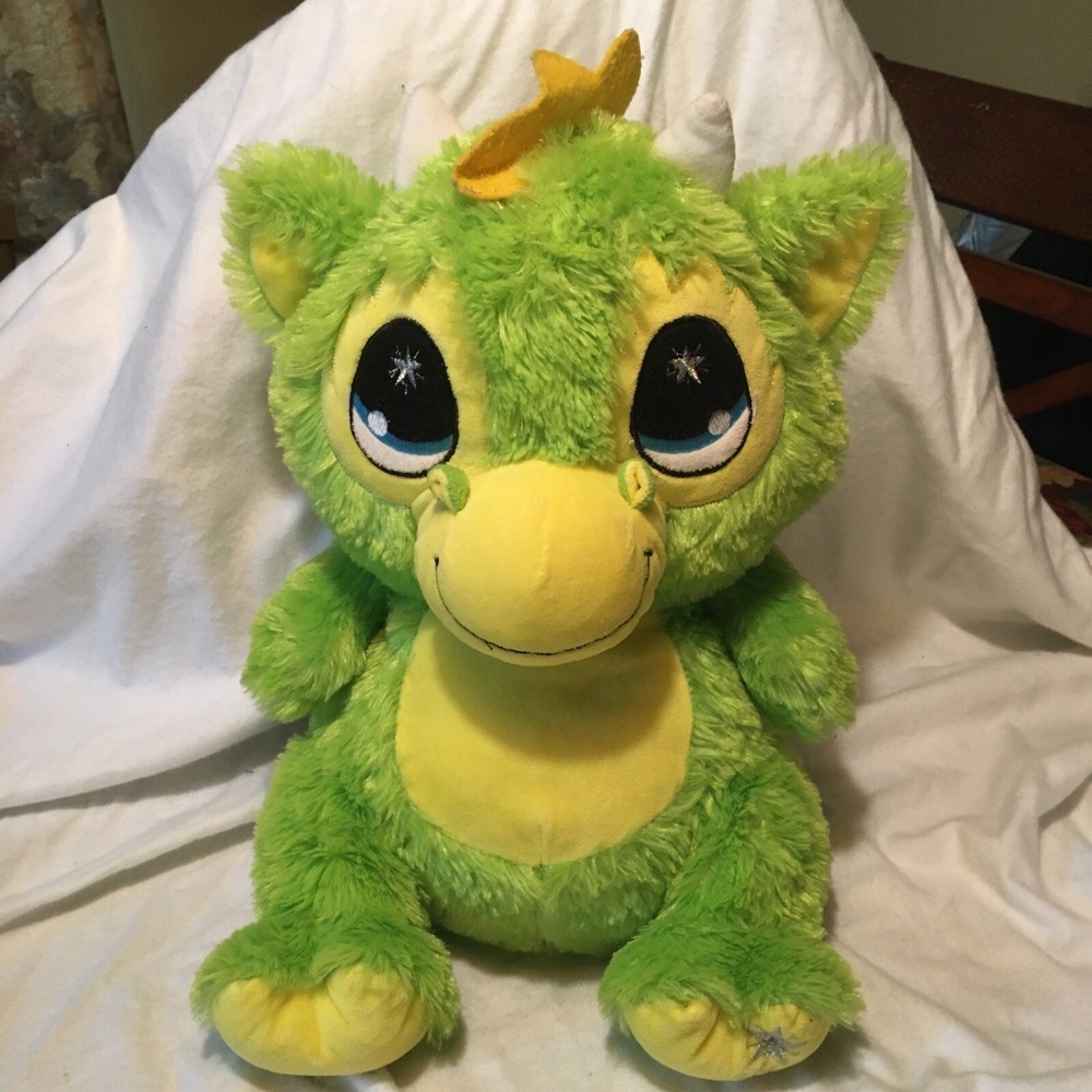 Stuffed Plush Dragon Toy Green and Yellow  9" Peekaboo Toys Read‎